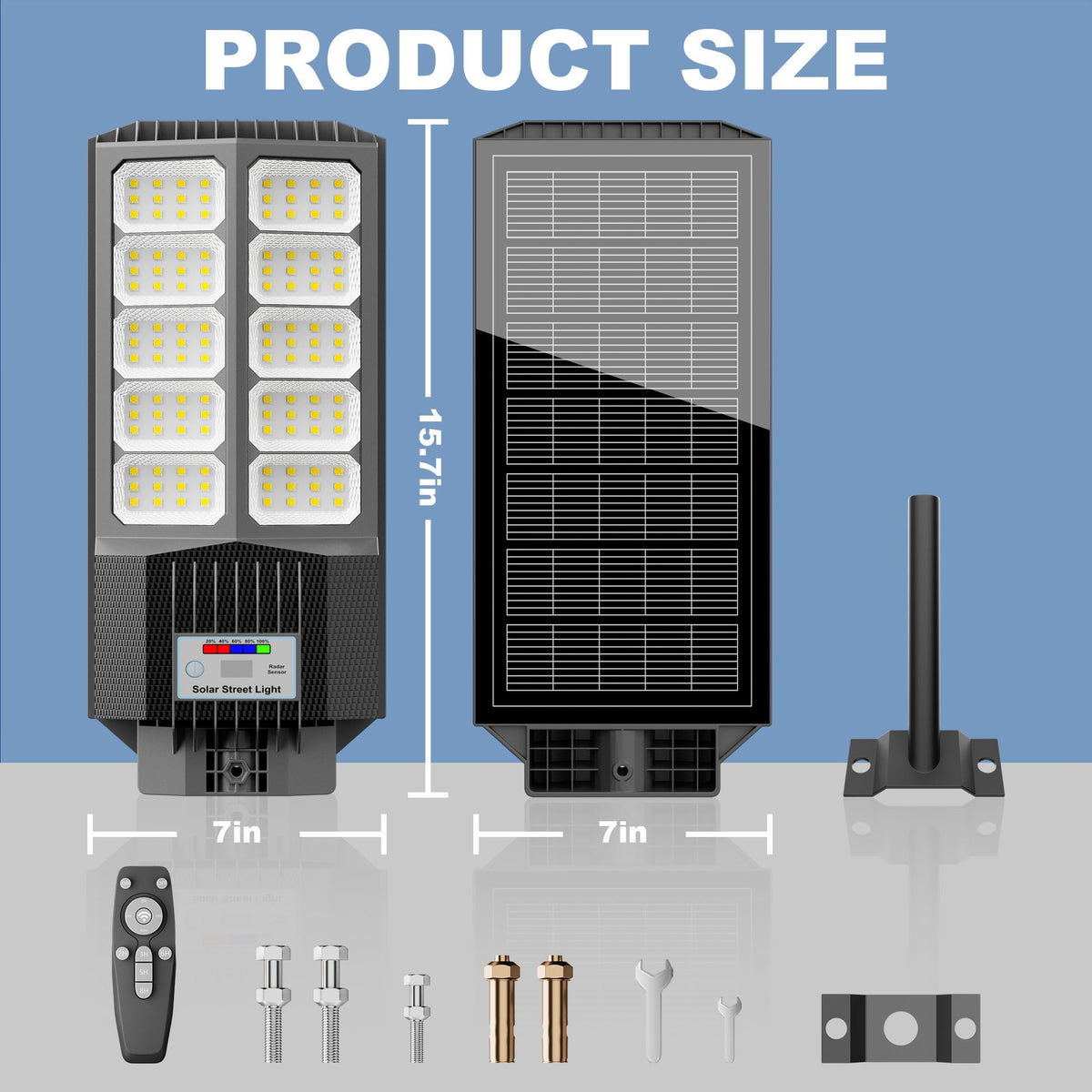 Vzyhik 6500W solar street light waterproof cap protects electronics.