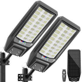 Vzyhik 9500W solar street light, front view, delivering broad coverage for parking lots.