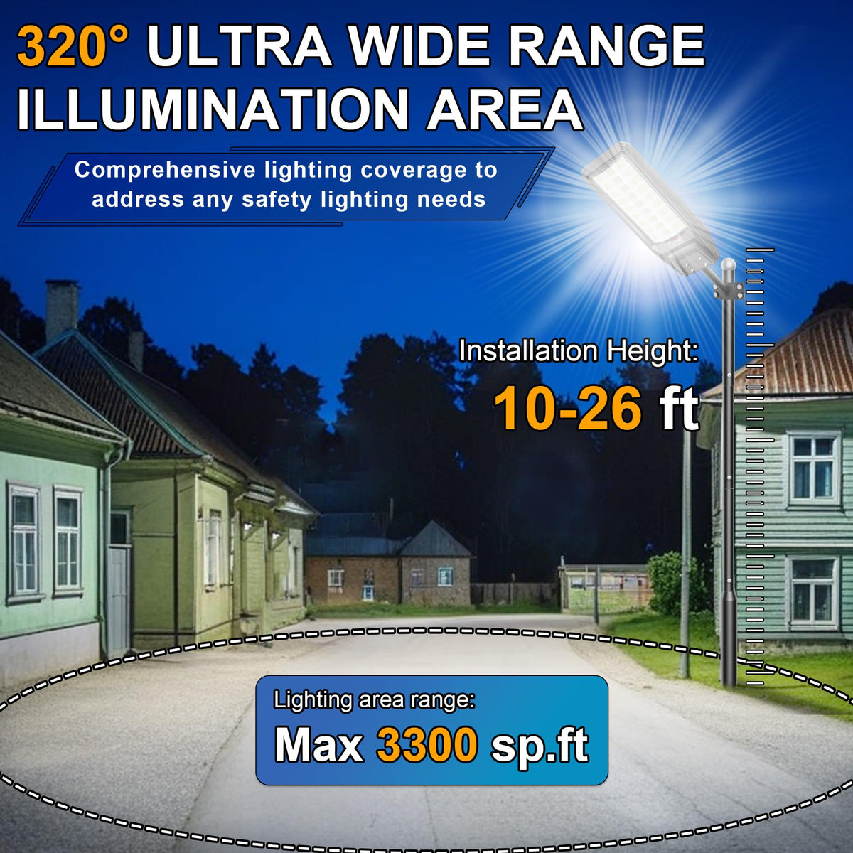 Vzyhik 9500W solar street light mounted for durable outdoor installation.