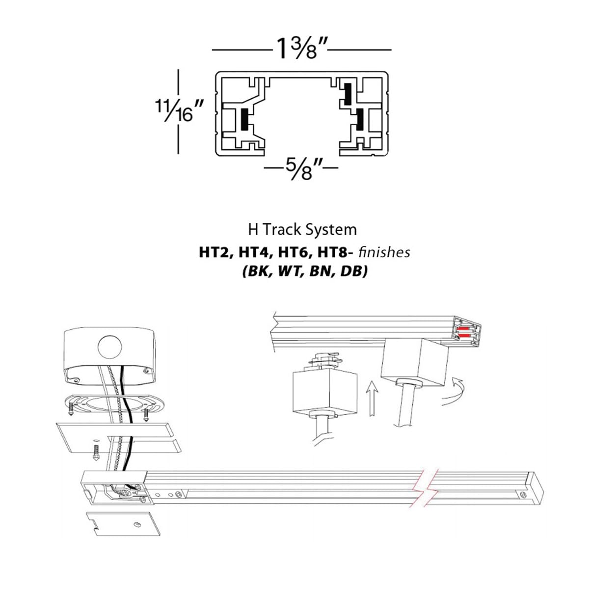 Ceiling suspension setup for WAC H Track 8ft with hardware