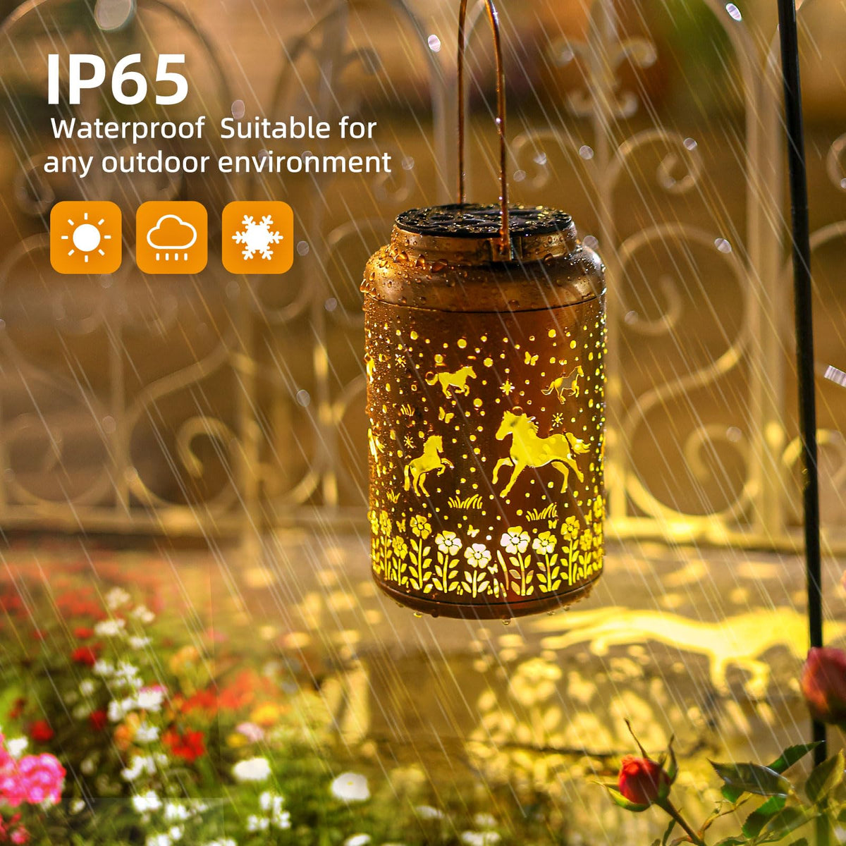 WACLSTDAY IP65 waterproof horse lantern withstands rain for year-round use.