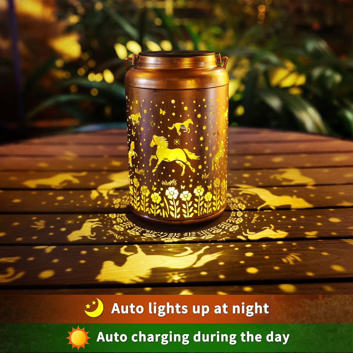 WACLSTDAY solar panel lantern charges in sun for evening light.