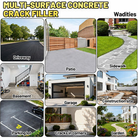 Wadities concrete crack filler multi-surface-use demonstrates versatility on concrete, asphalt and brick.