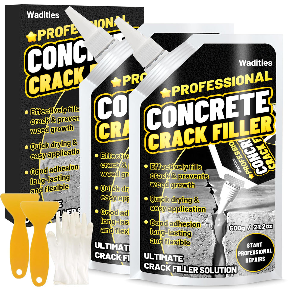 Wadities concrete crack filler packaging highlights high elasticity for durable repairs.