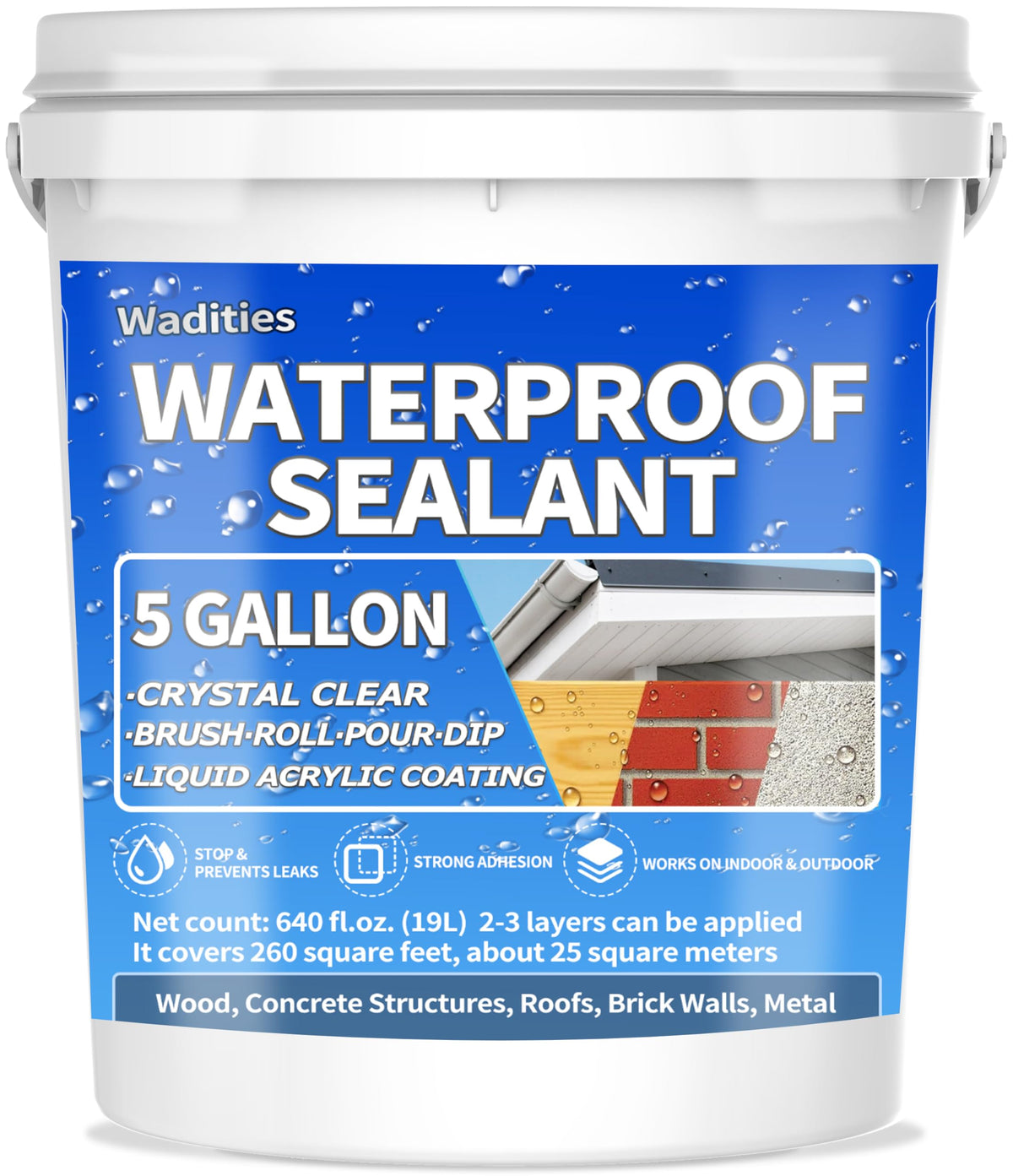 Wadities liquid waterproof sealant clear bottle ready for indoor and outdoor leaks.