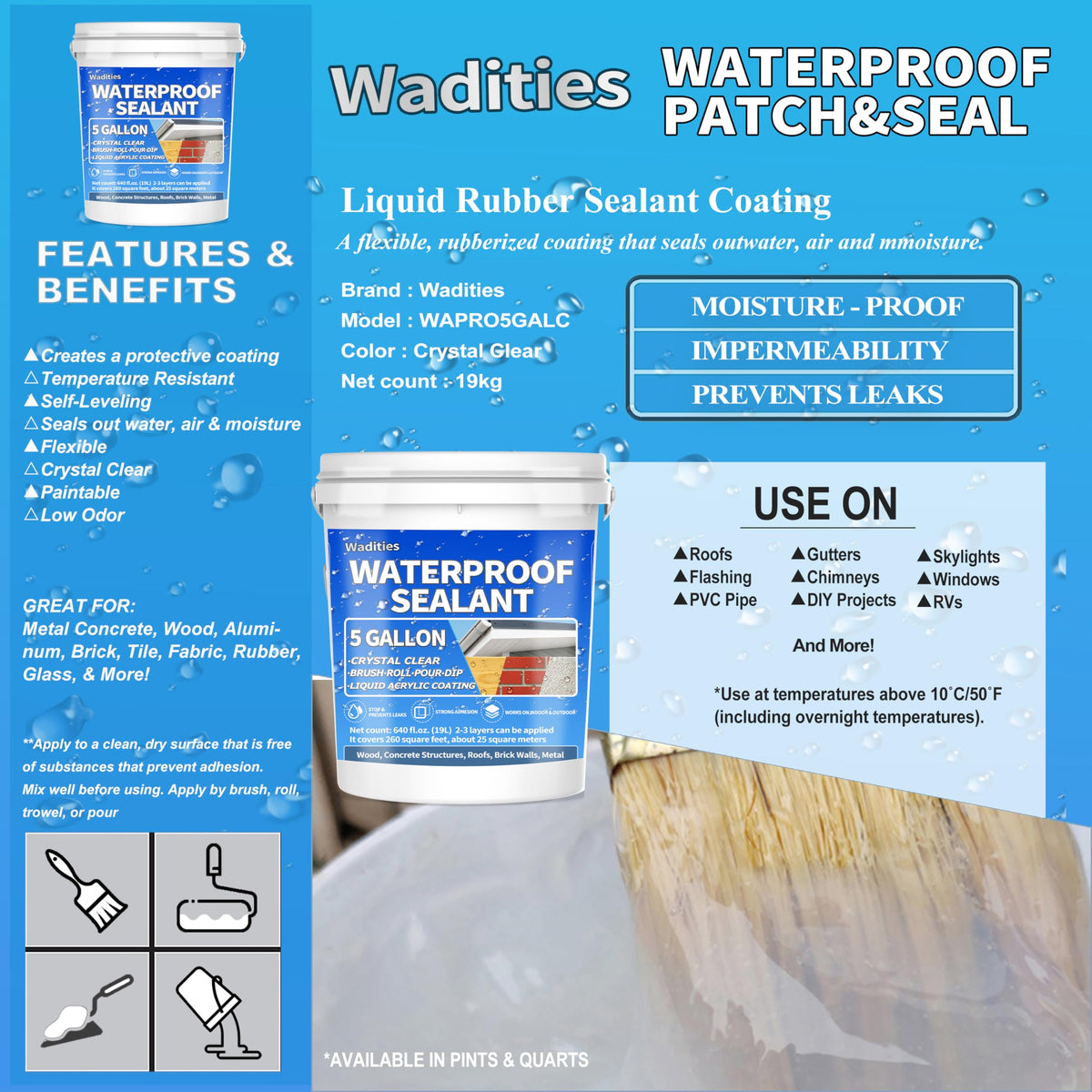 Wadities sealant brushed into cracks provides strong adhesion and sealing.