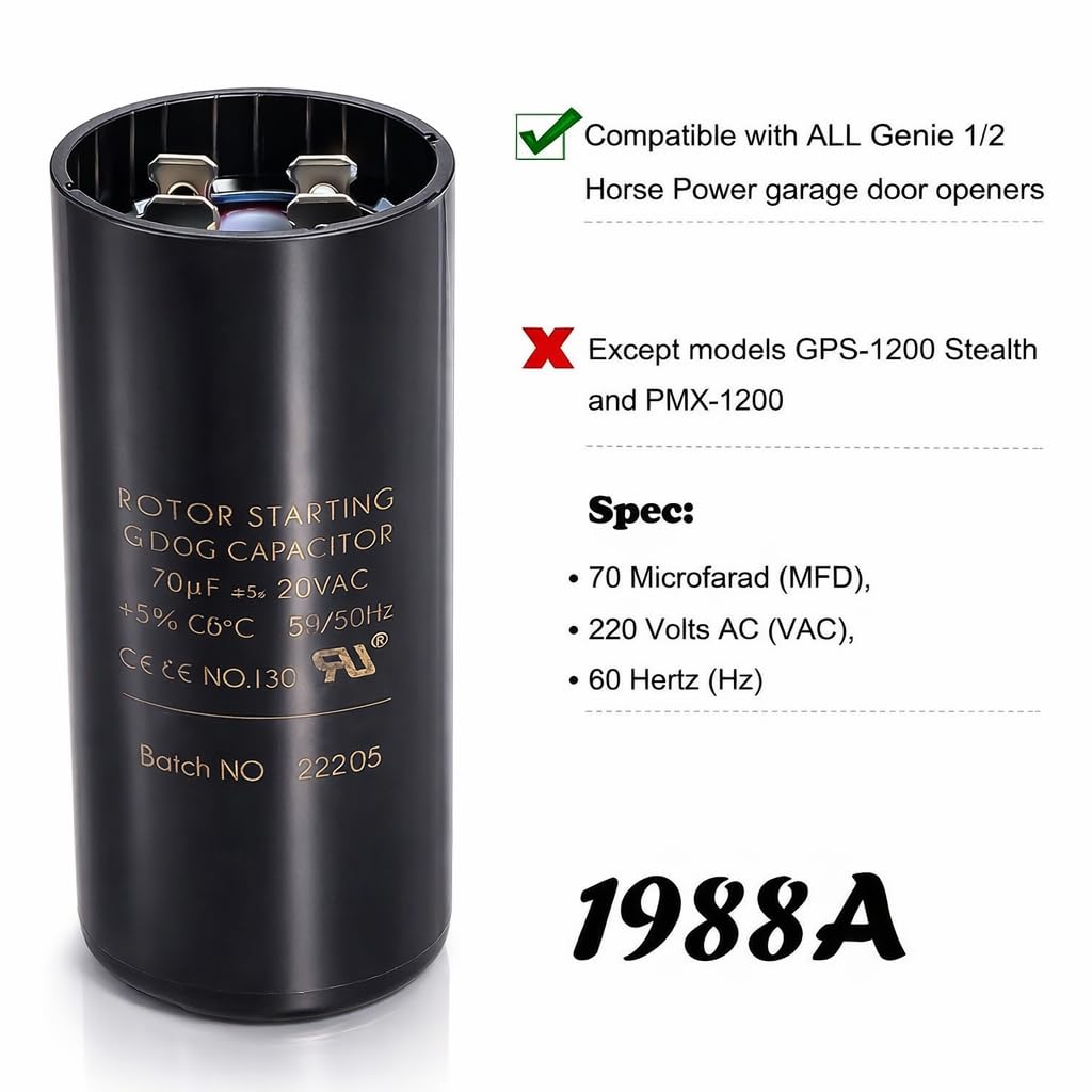 Genie opener replacement capacitor by Wadoy, easy compatibility with 19988 model.
