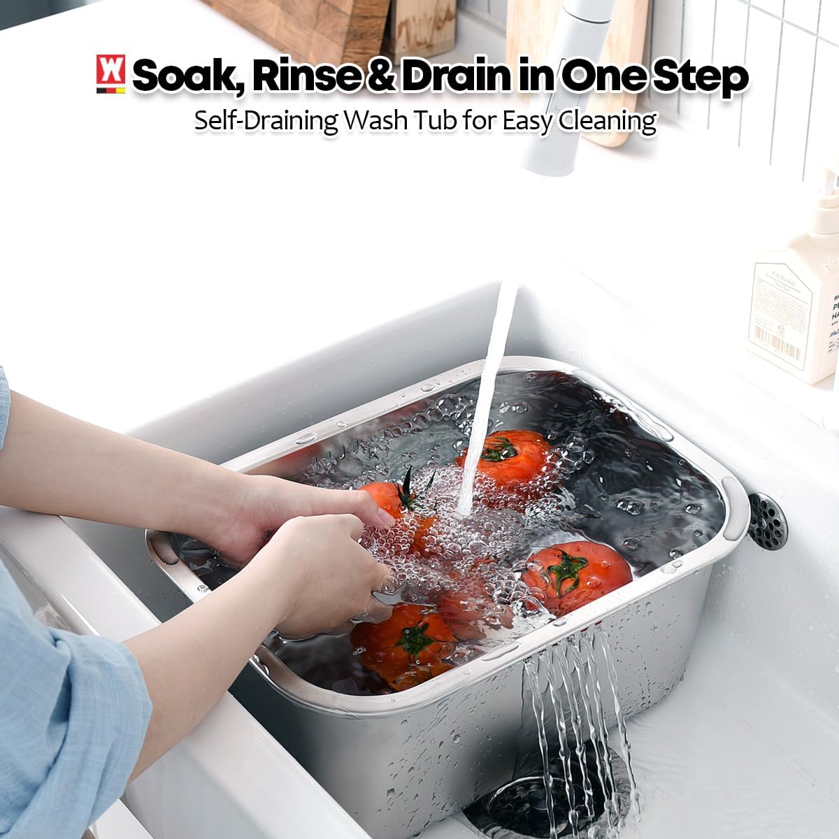 WAGENSTEIGER 10L dishpan side view with ergonomic wide rim for comfortable handling.