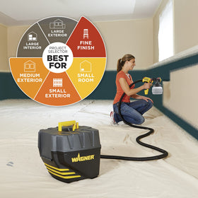 Wagner FLEXiO 5000 ispray nozzle delivers fast, even coverage on walls.