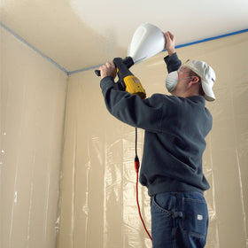 Wagner Power Tex ceiling spraying shows versatile texture options.