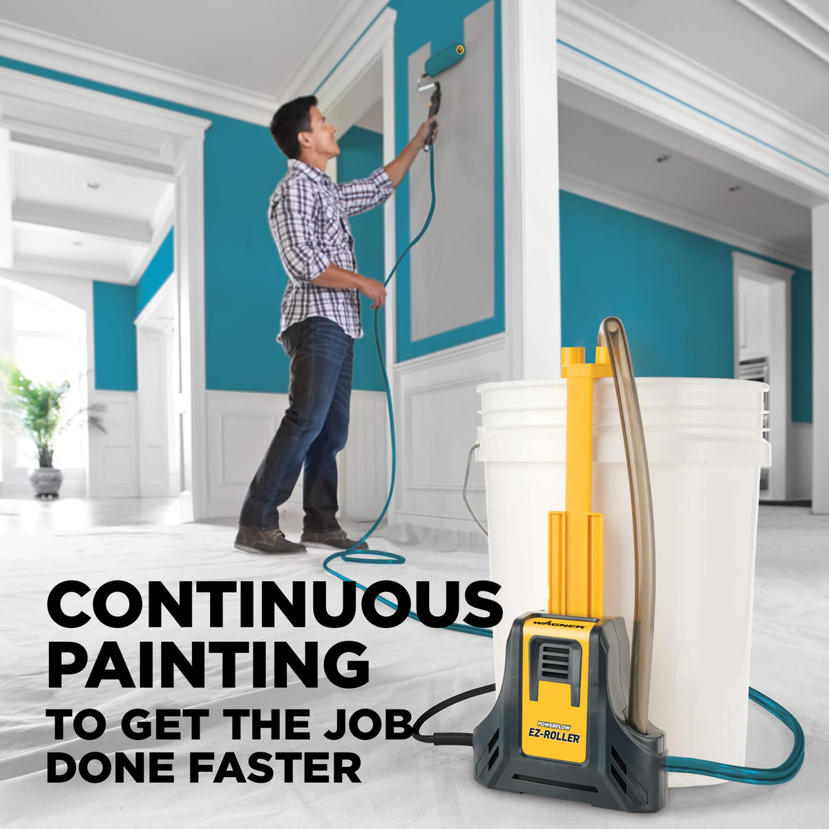 Wagner PowerFlow EZ Roller used with gallon containers for continuous painting