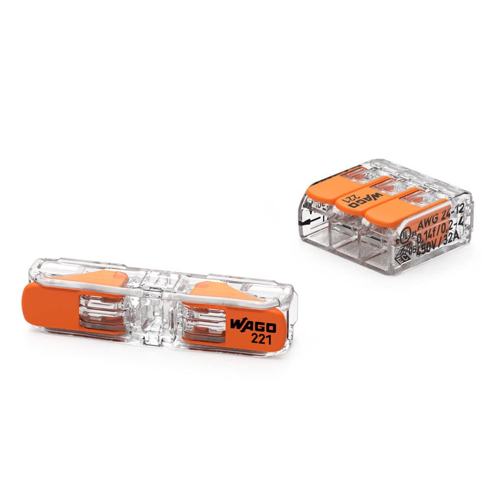 WAGO 221-2411 inline-splice shows two-conductor capacity up to 4 mm²