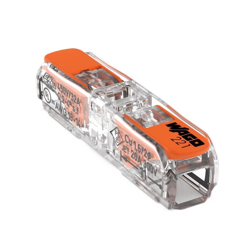 WAGO 221-2411 lever-action close-up demonstrates fast, tool-free wire changes