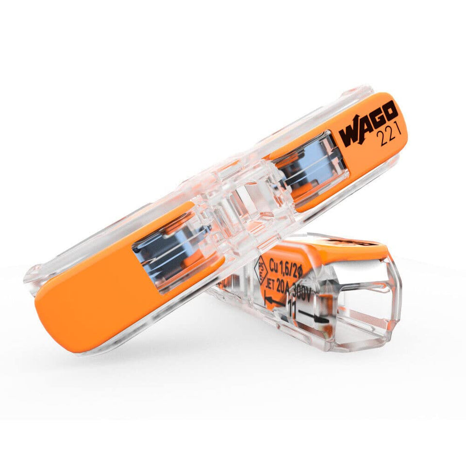 WAGO 221-2411 lever-nuts with transparent housing clearly displays secure connections