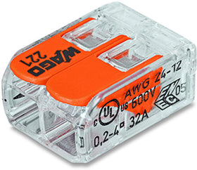 WAGO 221-412 supporting copper wires from 24 to 12 AWG