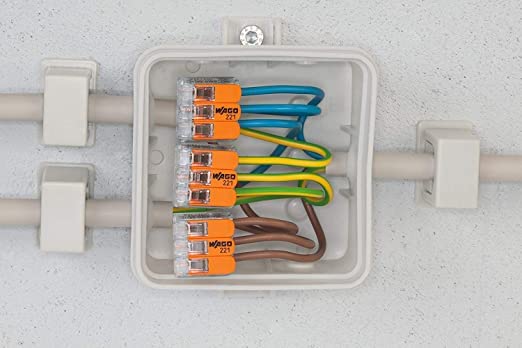 WAGO 221-412 lever-nuts for stranded wires, simplifying complex splices.