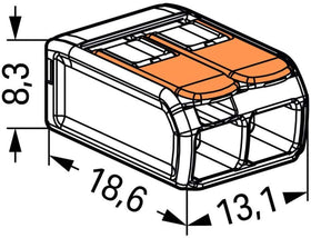 Clear view of connections with WAGO 221-412 transparent housing