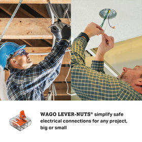 WAGO 221-413 lever-nuts transparent housing shows wire alignment for precise splices.