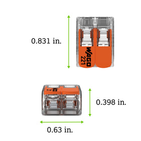 WAGO 221-612 transparent housing clearly shows wire engagement and safety.