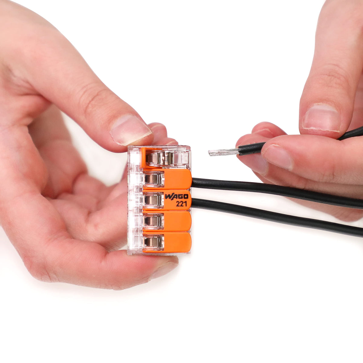 Close-up of the lever operation shows quick, twist-free connections