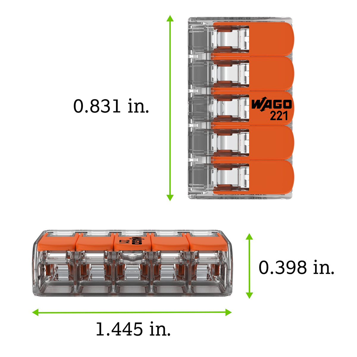 WAGO 221-615 lever-nuts connecting solid and stranded wires