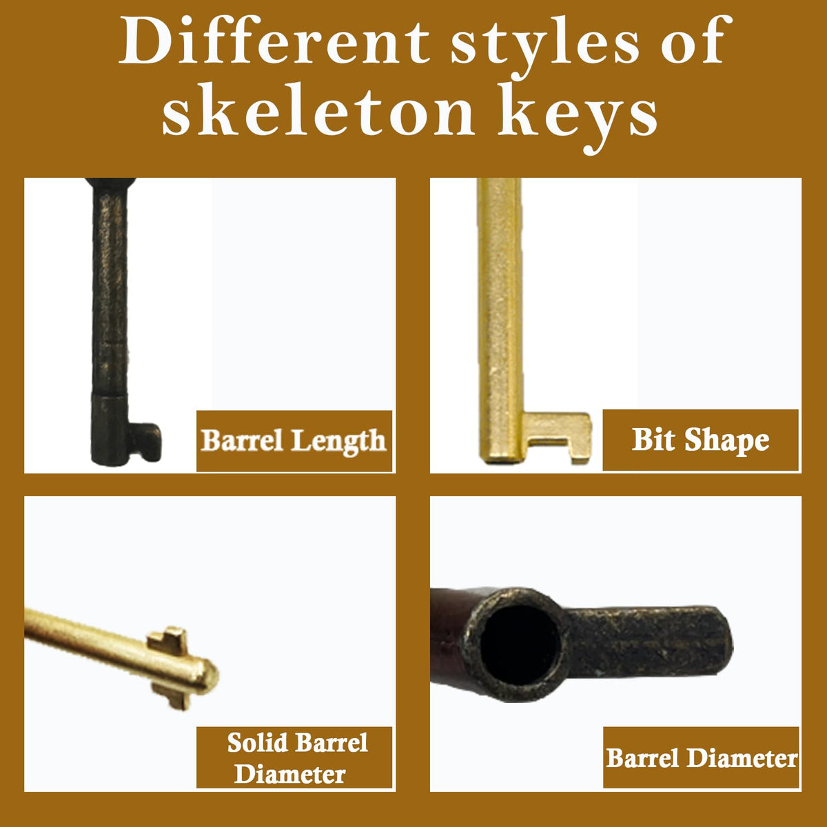 WAH LIN PARTS universal keys fit grandfather clocks and older cabinets.