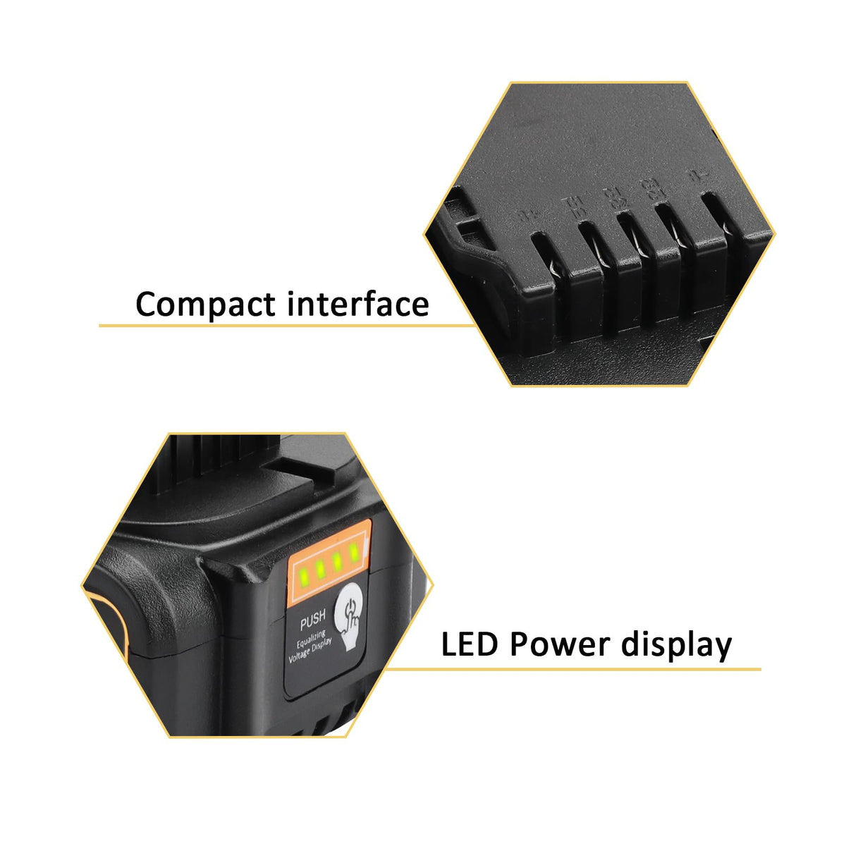 Waitley 20V battery LED indicator shows remaining charge for smarter use.