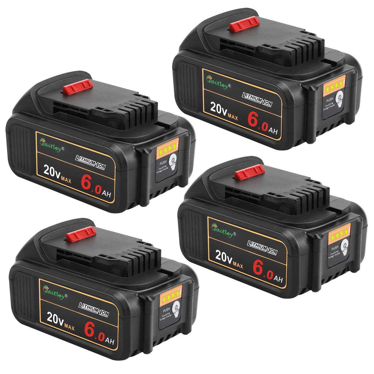 Waitley 20V 6Ah battery front view for extended runtime on compatible tools.