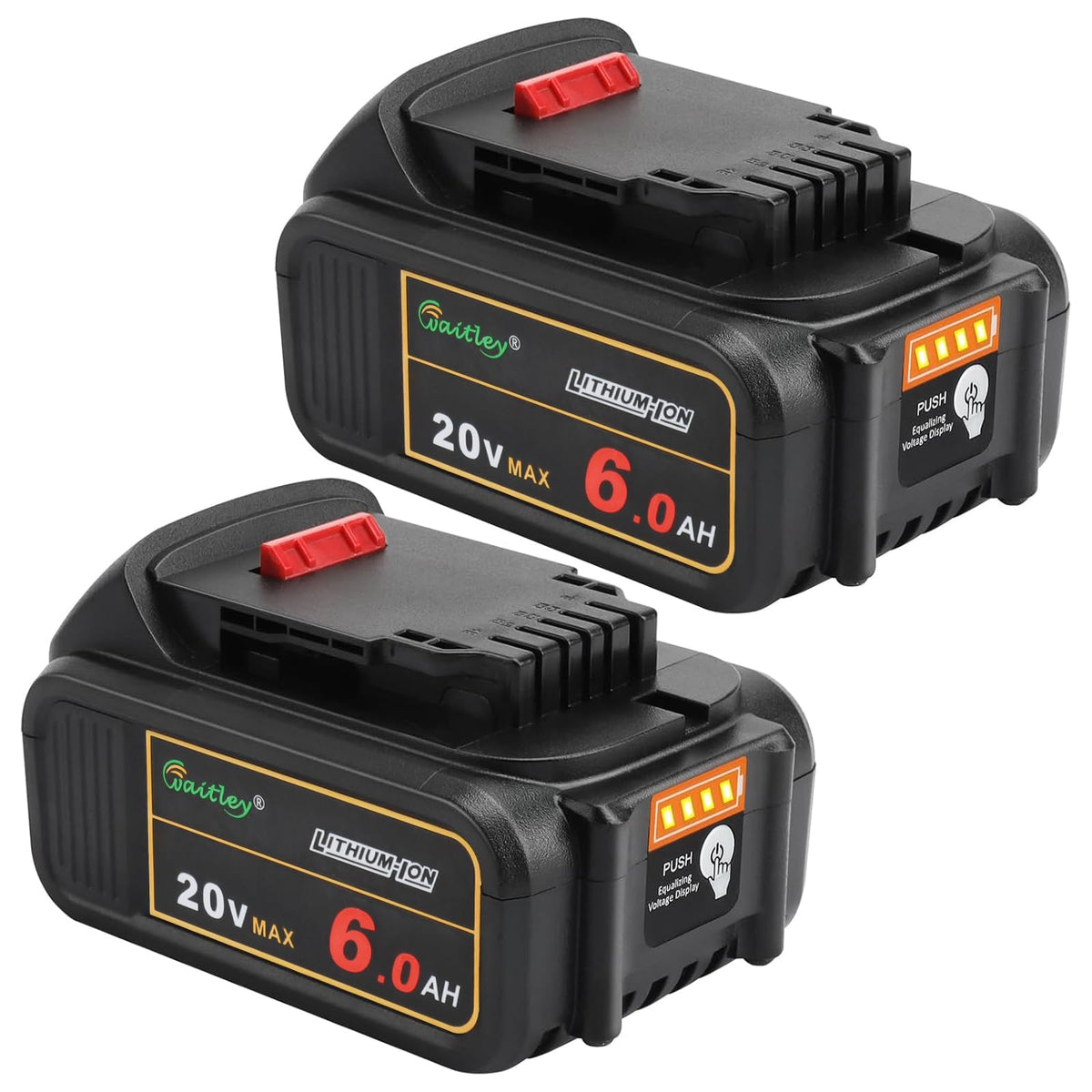 Waitley 20V 6.0Ah two-pack battery kit for extended cordless tool runtime.
