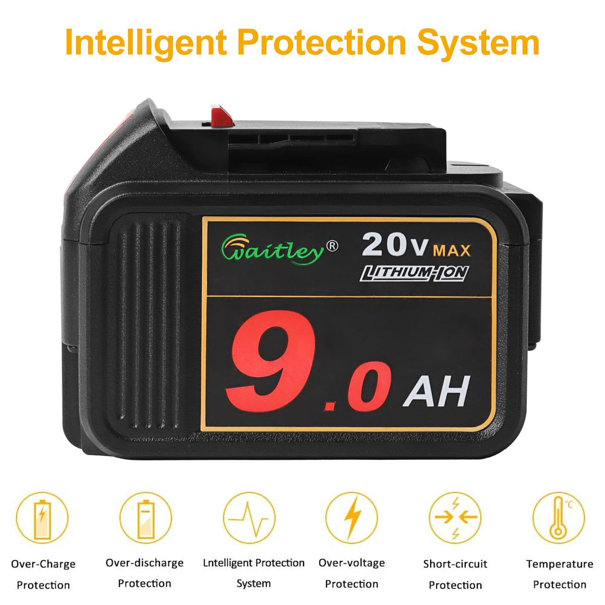 Waitley 20V 9.0Ah battery protection system for safe operation.