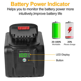 Waitley 20V 9.0Ah battery with LED indicator for quick power checks.