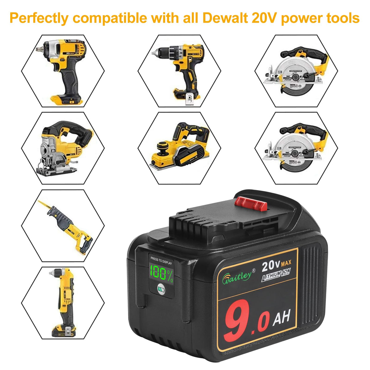 Waitley 20V 9.0Ah battery protection features for safe use.