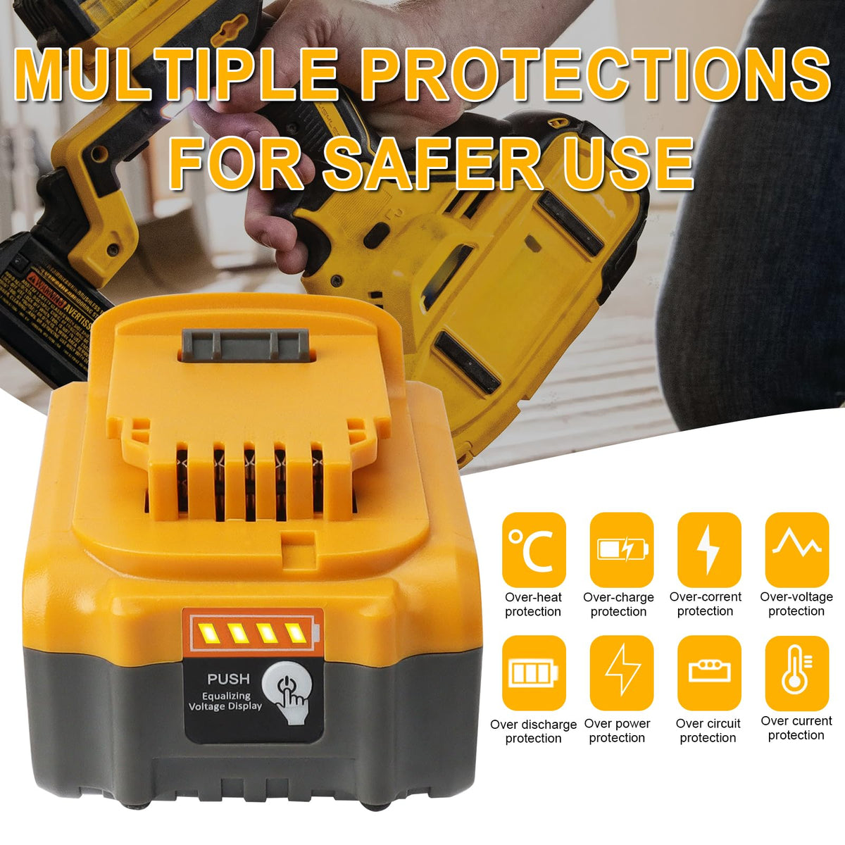 Waitley 20V battery in-use with cordless tools