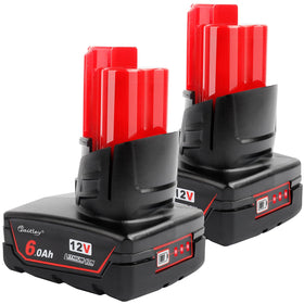 Waitley 2-pack 12V 6Ah battery for extended runtime with Milwaukee tools.