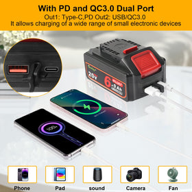Waitley 2Pack 20V battery side view with connector demonstrates easy tool compatibility