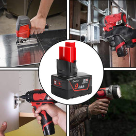 Waitley 12V 9Ah battery shown compatible with original Milwaukee charger.