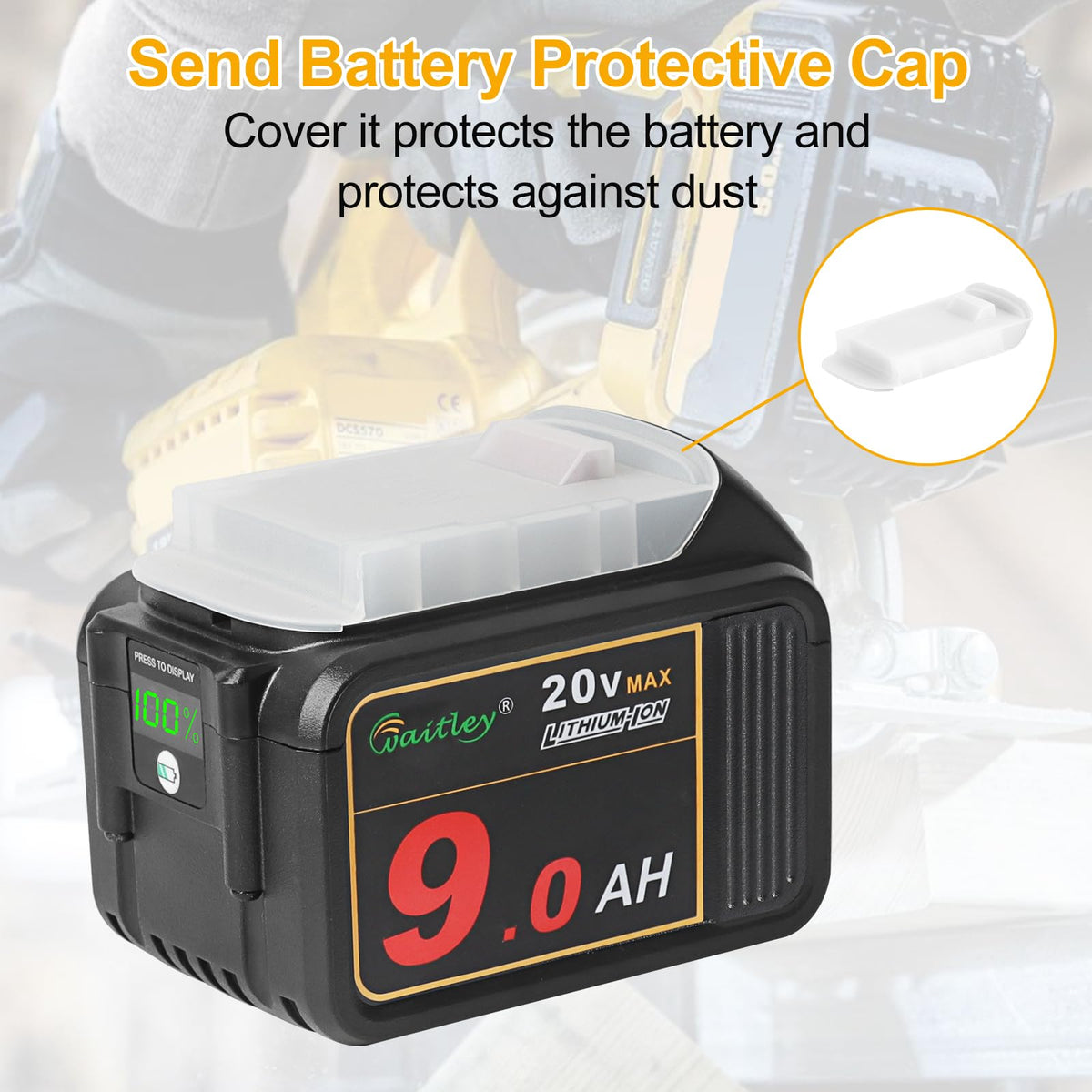 Waitley battery in use with cordless tool demonstrates efficient work session