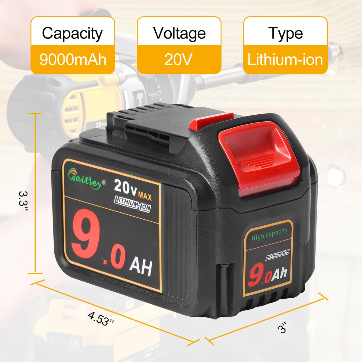 Waitley battery LED indicator display showing charge level for easy planning