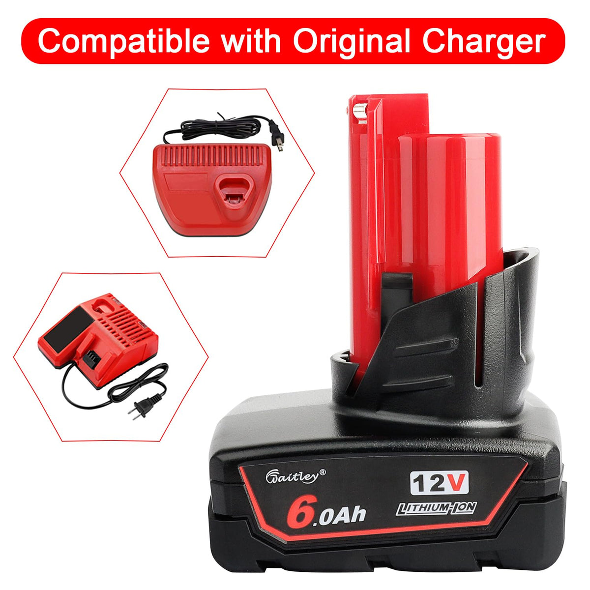 Waitley high-capacity 6Ah battery designed for longer use per charge.