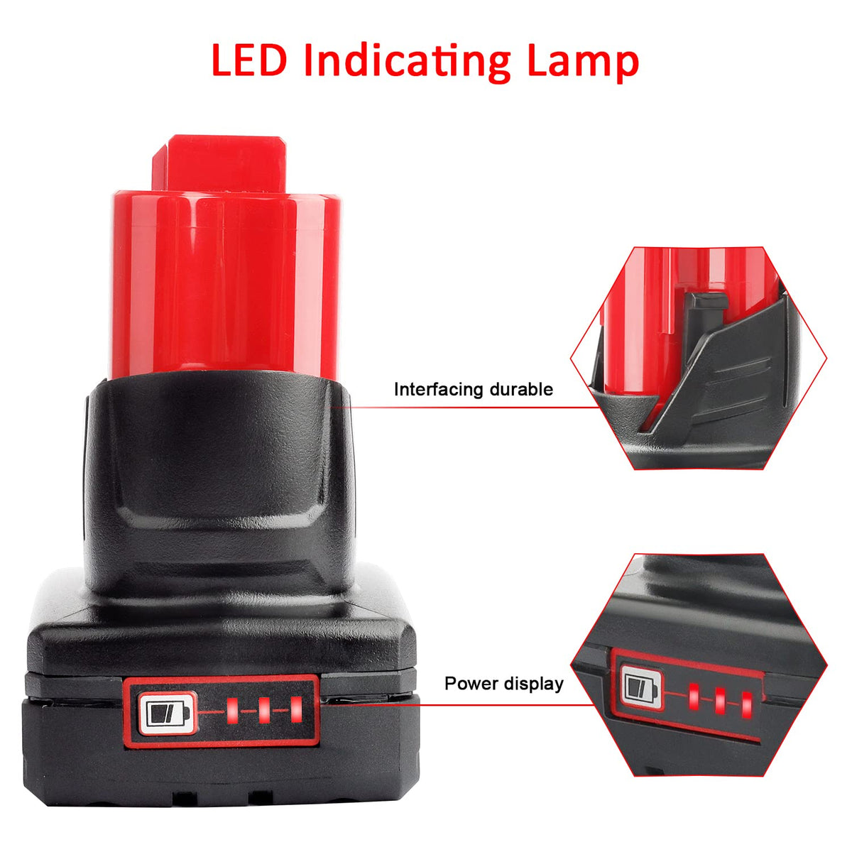 Waitley LED fuel gauge on battery showing power level for easy monitoring.