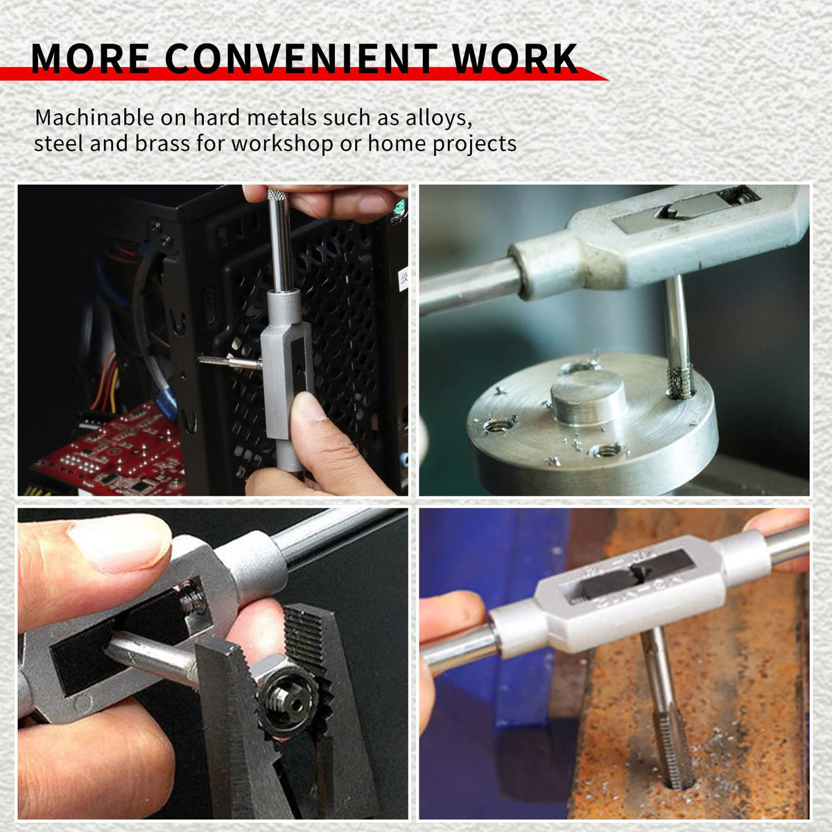 WAKUKA plug taps cover multiple threads for clean holes.
