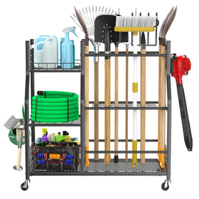 Waldmann garden tool organizer with wheels, easy assembly without wall mounting.