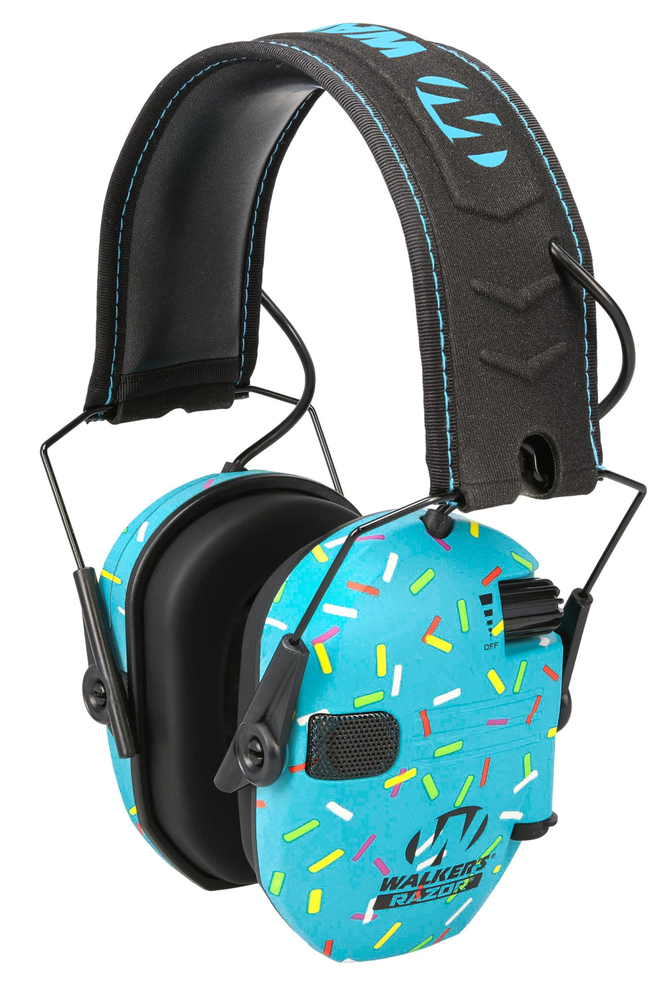 Walker's Razor Slim earmuffs front view with slim cups for secure hearing protection