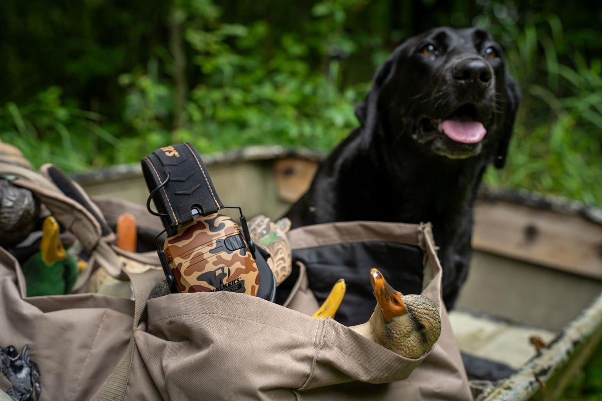Walker's Razor Slim earmuffs offer audio input to listen to music safely.
