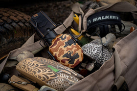 Walker's Razor Slim earmuffs rugged build with exterior battery door for easy access.