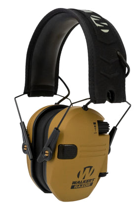 Walker's Razor Slim electronic muff battle brown front view for secure hearing protection