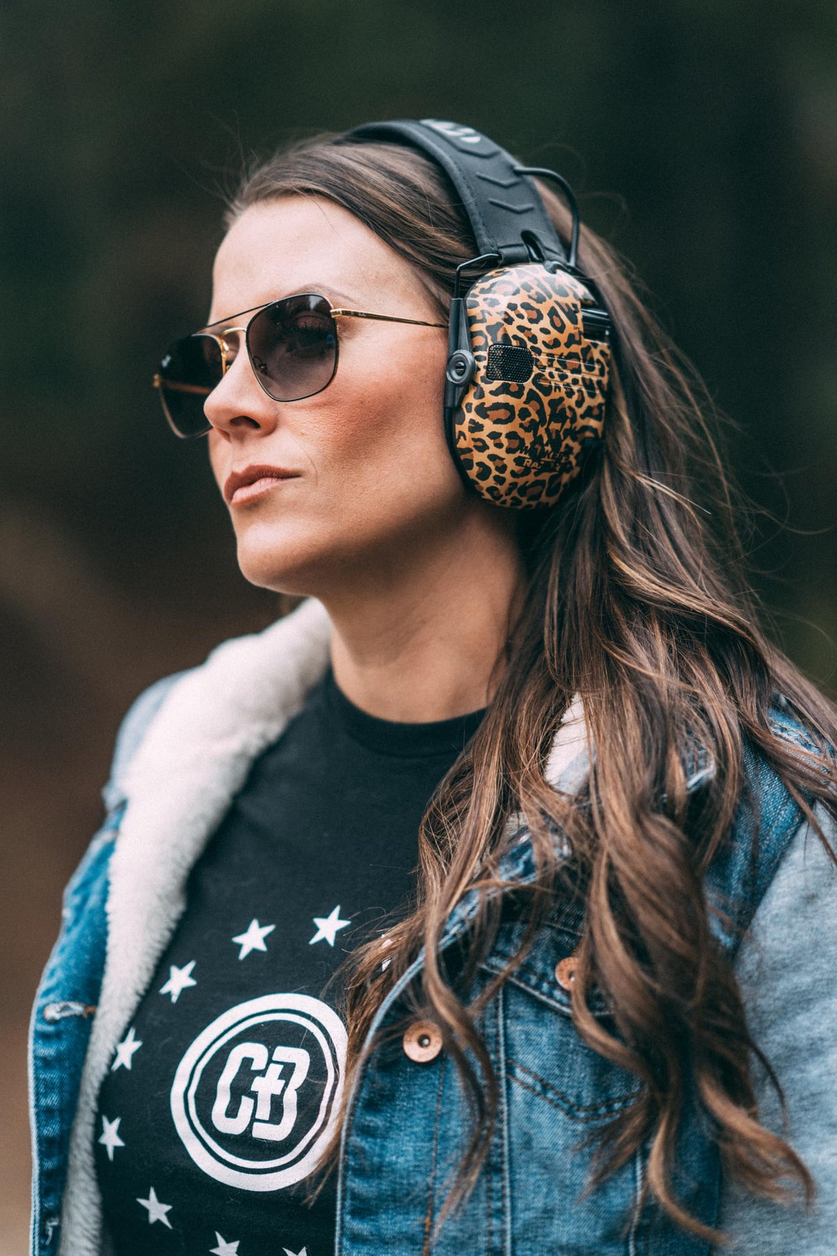 Walker's Razor Slim Leopard earmuffs padded headband for comfortable long wear.
