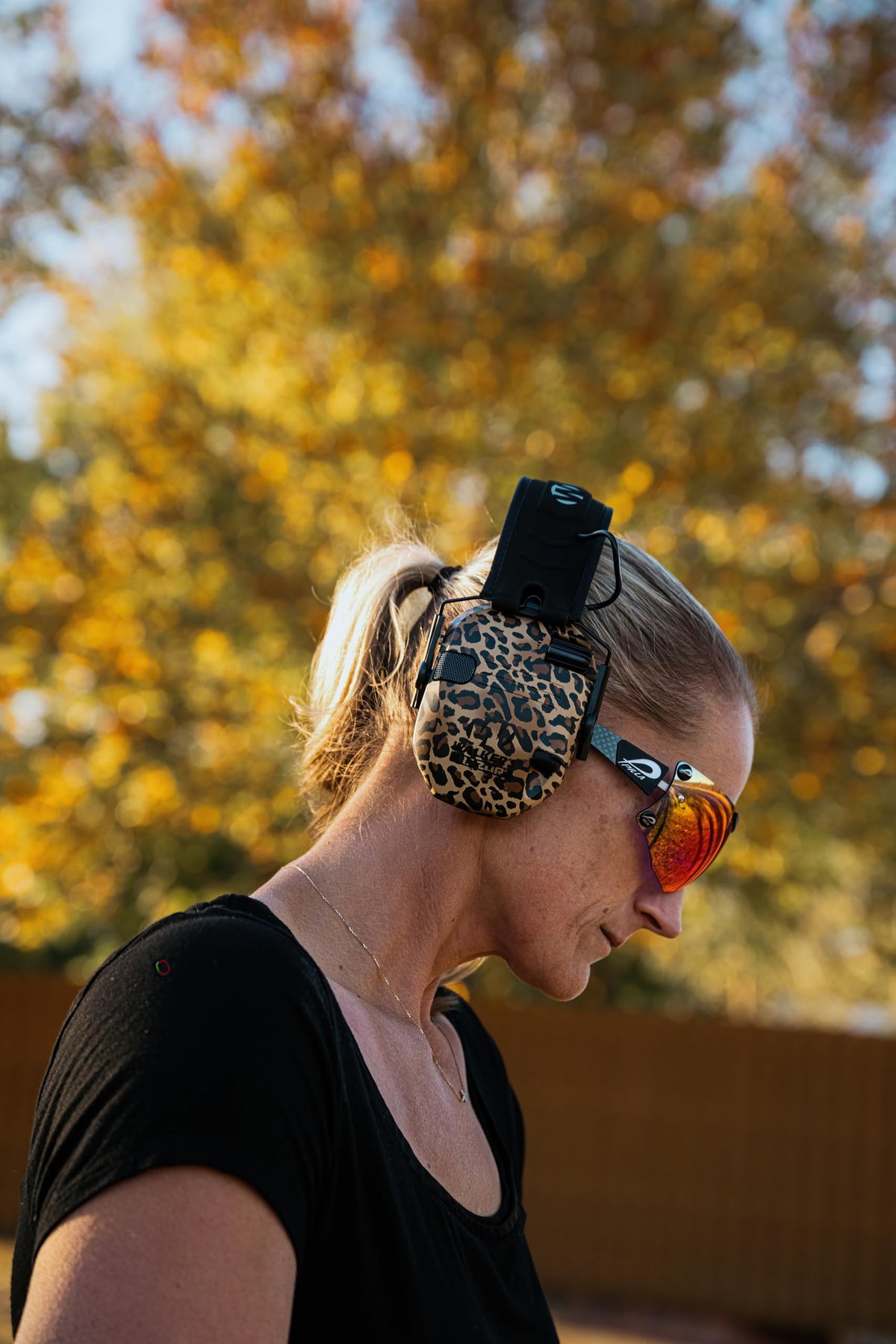 Walker's Razor Slim Leopard earmuffs with rugged coating to resist wear.