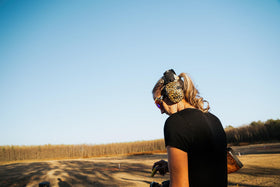 Walker's Razor Slim Leopard earmuffs volume-control for easy adjustments on the go.