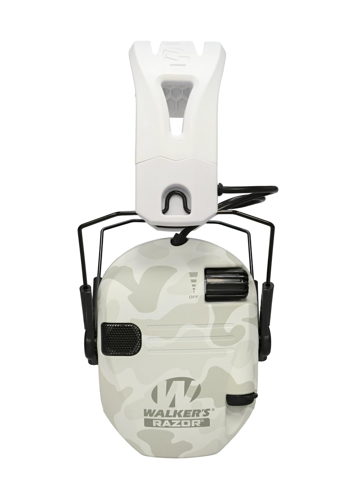 Walker's Razor electronic muff shows built-in mics and speakers for clear ambient audio.